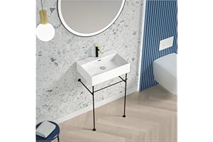 MEJE 24" Bathroom Vessel Sink,Console Sink, Above Counter Vessel and Wall Hung Vessel Sink, 3 Installation ways, White (Include pop up drain)