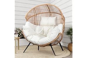 Shintenchi Wicker Egg Chair Outdoor Rattan Patio Chair with Cushion,Oversized Patio Lounge Chairs with Cushion Egg Basket Chair, Egg Seat for Indoor Living Room Bedroom Outside Patio Backyard Balcony