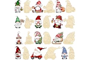 JOPHMO Christmas Gnome Unfinished Wood Crafts Wood Cutout Painting Ornaments Blank Hanging Slices Paintable DIY Crafts for Holiday Party Decoration (Xmas-Gnomes-01)