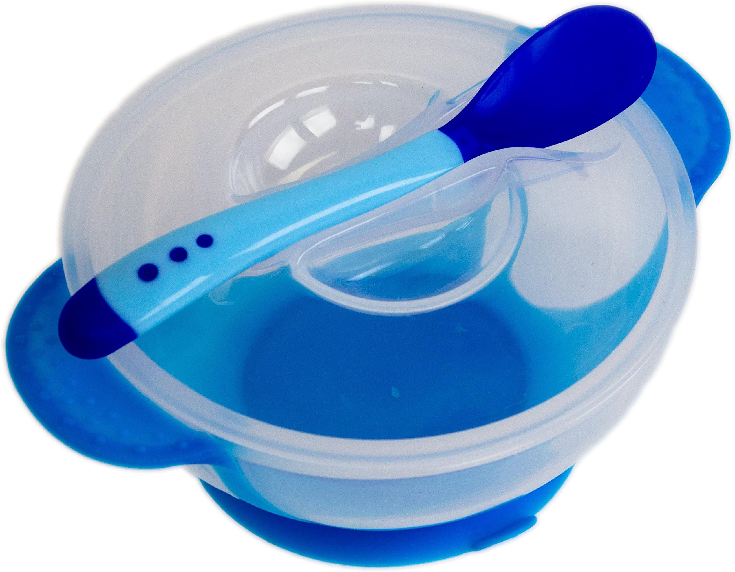 Spill-Proof Stay-Put Suction Bowl by Luv Your Baby, with Lid & Temperature-Sensitive Spoon - Large