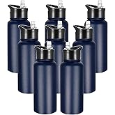 VEGOND 32 oz Insulated Water Bottle Bulk Stainless Steel Metal Water Bottles with Leak Proof Straw Lid & Spout Lid, Wide Mouth Double Walled Vacuum Travel Sports Bottle, 8 Pack