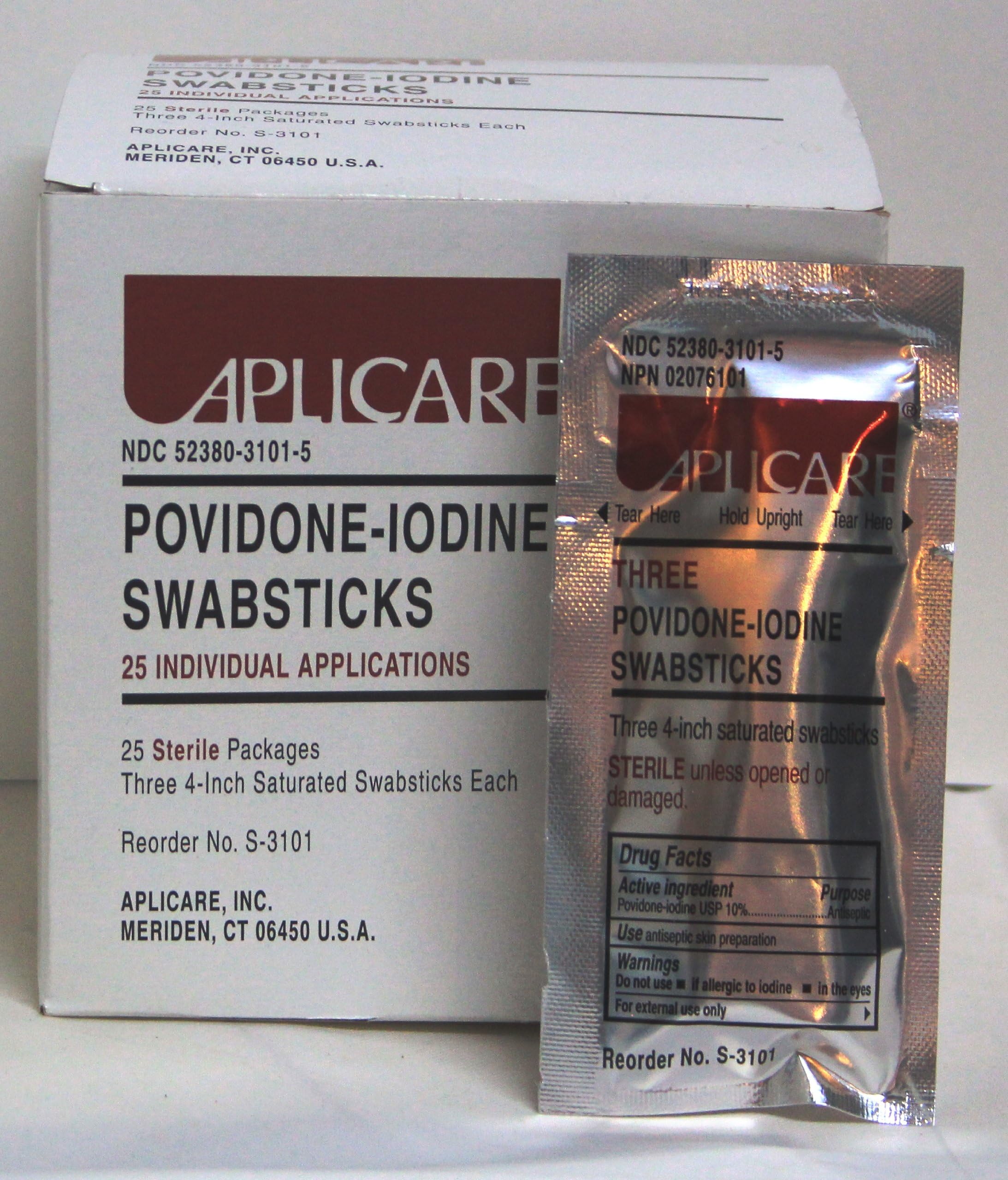 ZAMA Aplicare Prep Swabstick, PVP Iodine, 3 Pack, S-3101 CASE (25 Each/Box, 10 Box/Case) / 2/130.32