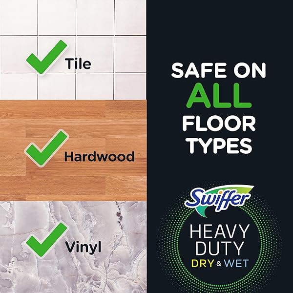 SWIFFER SWEEP + MOP, DRY PADS REFILL, FLOOR CLEANER FOR DIRT, DUST, HAIR, CLEANING CLOTHS FOR MOPPING HOME, BATHROOM, KITCHEN, ALL PURPOSE MULTI-SURFACE FLOOR WIPES, HEAVY DUTY, GAIN, 40CT