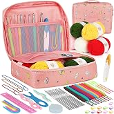 Aeelike Crochet Kit for Beginners- Ideal DIY Craft Gift for Women, Pink | Crochet Starter Kits with Yarn, Ergonomic Hooks &amp; Storage Case, Learn-to-Crochet Set for Adults, Kids &amp; Seniors