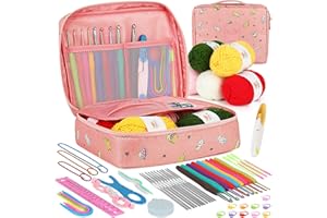 Aeelike Crochet Kit for Beginners - 59-Piece Crochet Starter Kits with Yarn, Ergonomic Hooks & Storage Case, Learn-to-Crochet Set for Adults, Kids & Seniors, Ideal DIY Craft Gift for Women
