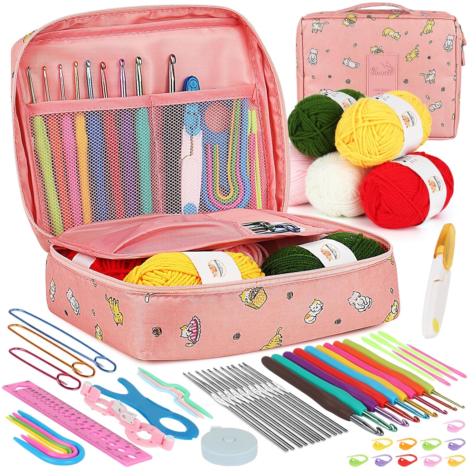 Aeelike Crochet Kit for Beginners- Ideal DIY Craft Gift for Women, Pink | Crochet Starter Kits with Yarn, Ergonomic Hooks & S