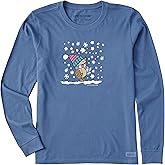 Life is Good Womens Crusher Tee Shirt, Long Sleeve Cotton Graphic T-Shirts, Cozy Hedgehog