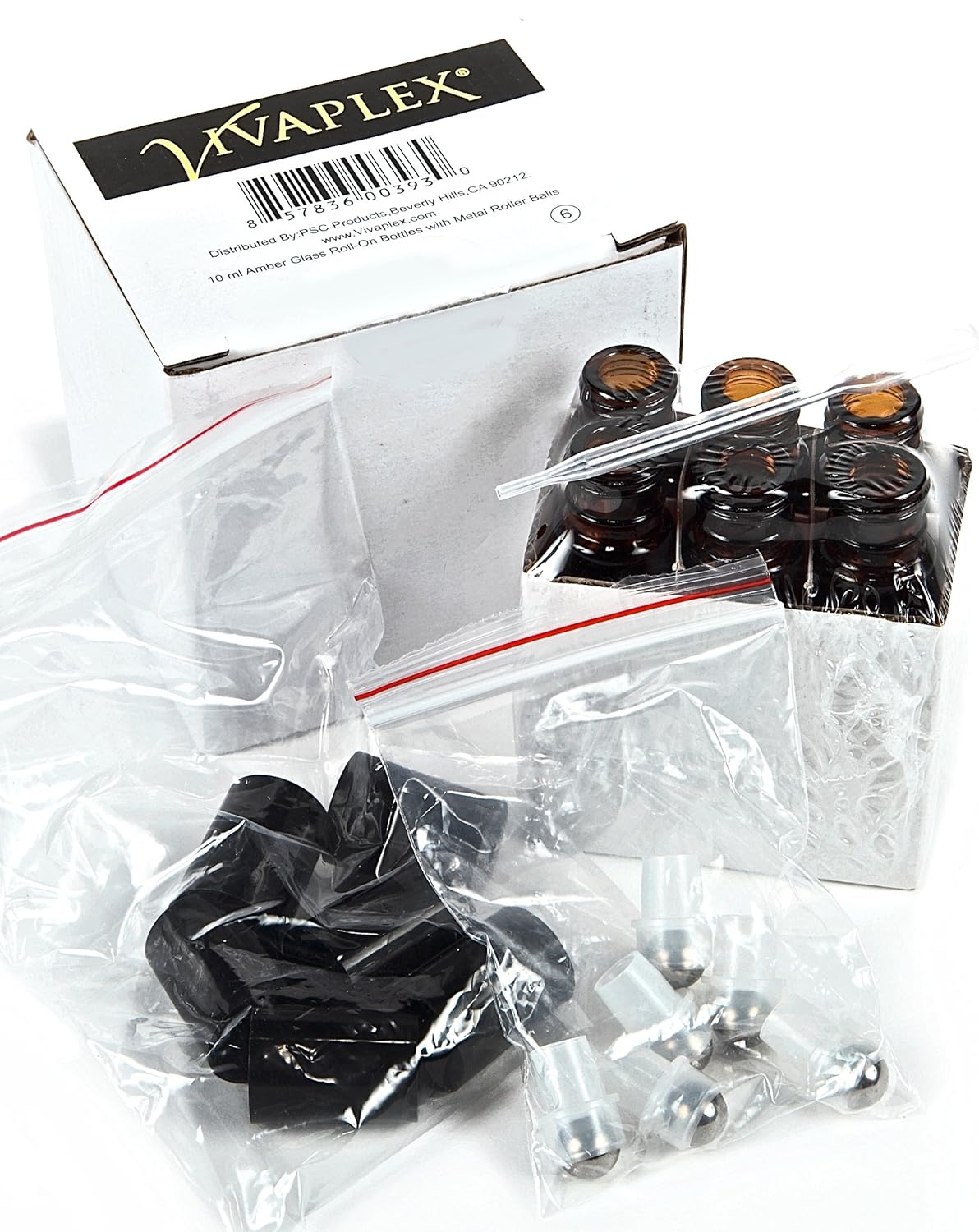 Vivaplex, 6, Amber, 10 ml Glass Roll-on Bottles with Stainless Steel Roller Balls - .5 ml Dropper included : Beauty