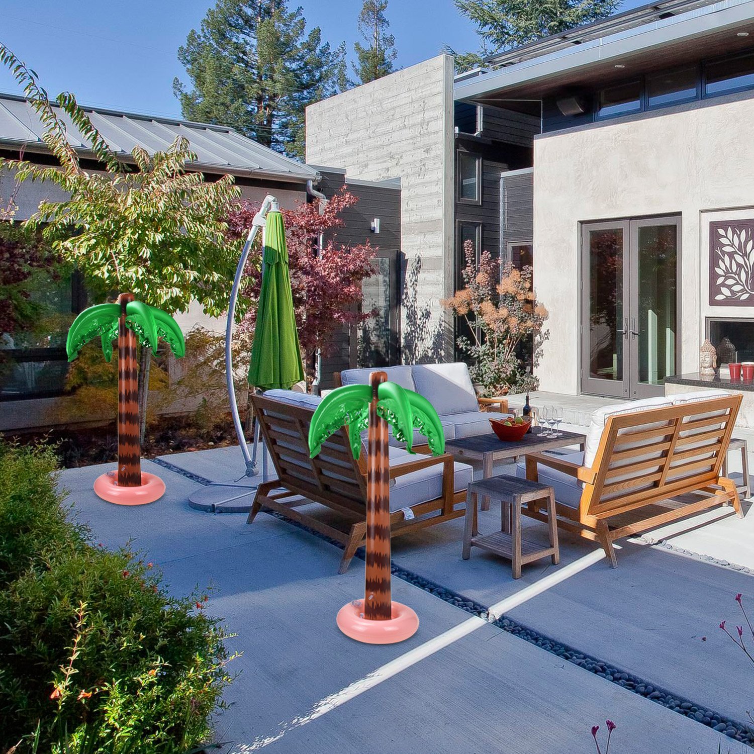 Alcoon 2 Pack Inflatable Palm Trees 90 CM Coconut Trees Beach Backdrop Favor for Tropical Hawaiian Luau Party Decoration