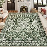 AMTOVO 6x9 Washable Area Rugs for Living Room, Non-Slip Boho Vintage Accent Medallion Print Pattern Carpet for Bedroom Dining Room Home Office Nursery Dorm Farmhouse, Dark Green