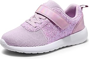 Harvest Land Toddler Glitter Tennis Shoes Slip On Boys Girls Sneakers Casual Running Shoes Woven Breathable with Soft Soled Sports Hook-Loop Outdoor Shoes