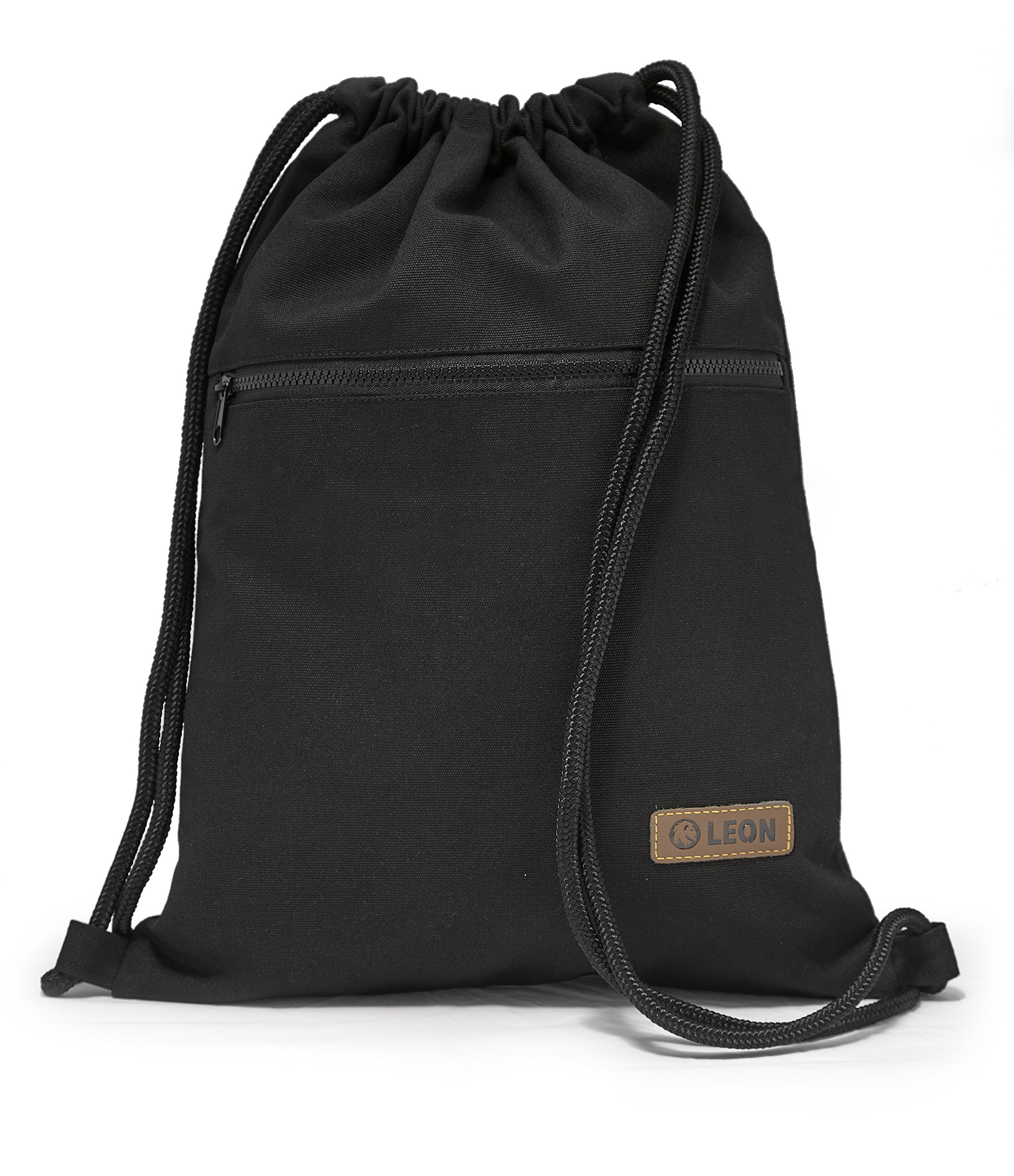 By Bers Leon Gym Bag, Large Zip Outer Pocket, Inner Pockets, Inner Pockets, Inner Pockets, Backpack Bag, Women's Men's Hipster Bag, Vegan Leather Gym Bag, Draw String, Black/white zip, 45x35x2cm, Gym