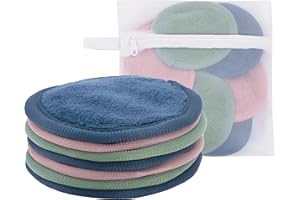 S&T INC. Makeup Remover Wipes for Skin Care, Reusable Makeup Wipes with Laundry Bag, Travel Essentials, Assorted Colors, 4 Inch Diameter, 7 Pack