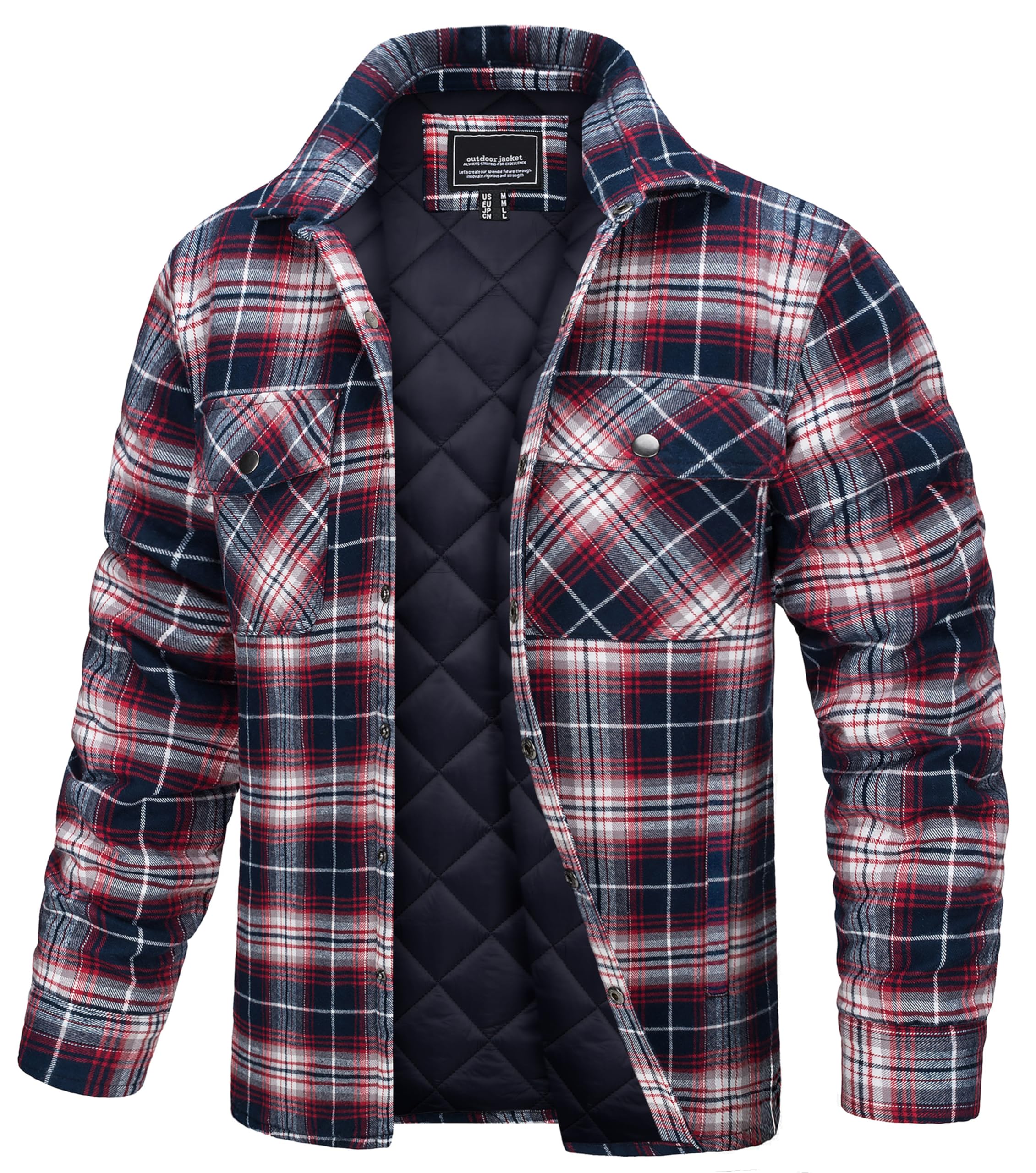 TACVASEN Flannel Shirt for Men Quilted Lined Jackets Thermal Insulated Button Down Winter Flannel Shirt Jacket for Men Image