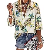 ZXZY Women Pineapple Printed Lapel Collar Half Sleeves Buttons Down Blouse Shirt