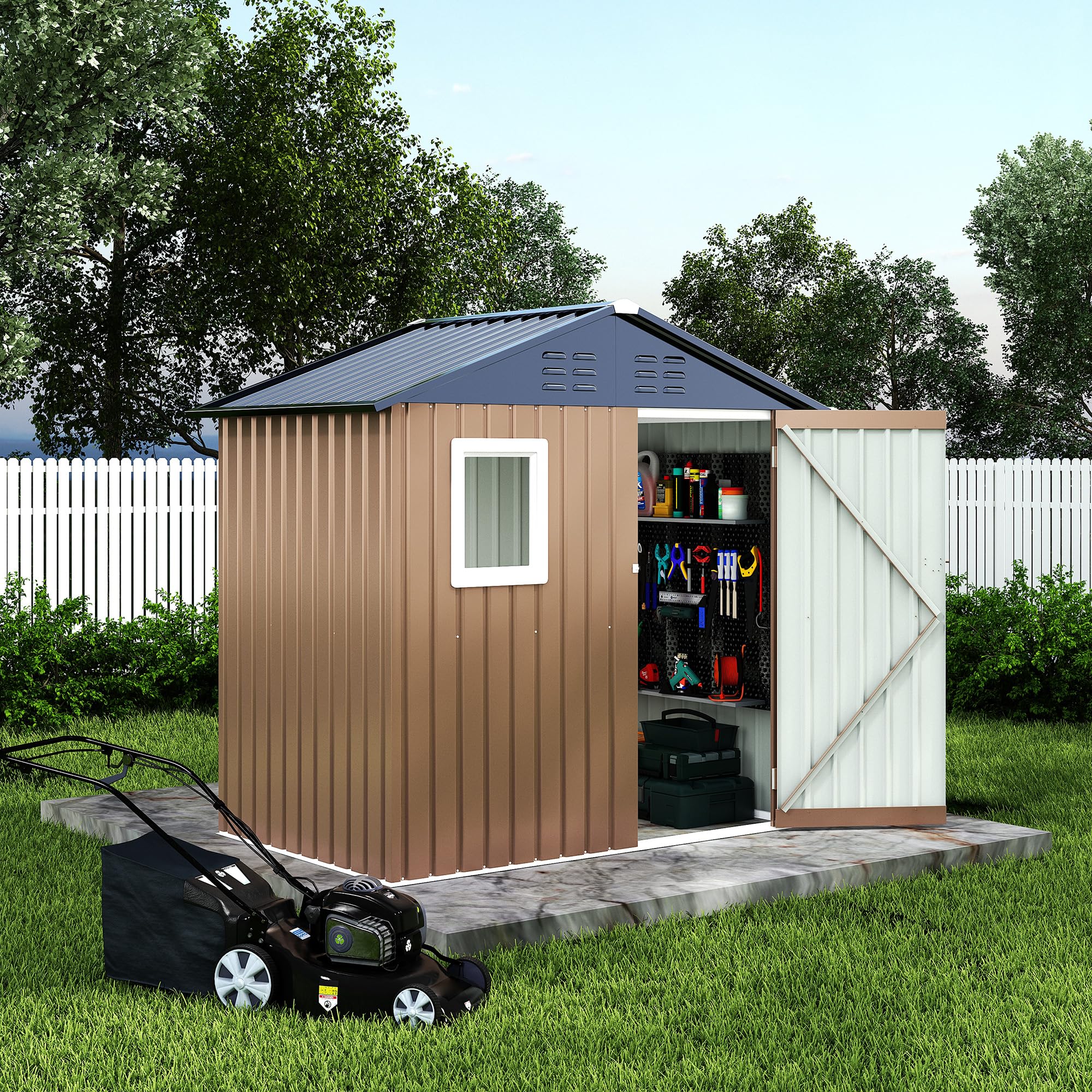 Photo 1 of *Dirty/Scratched* 6x4 FT Outdoor Metal Storage Shed with Window – Lockable Doors & Air Vents, Large Garden Tool Shed for Backyard, Patio, Lawn