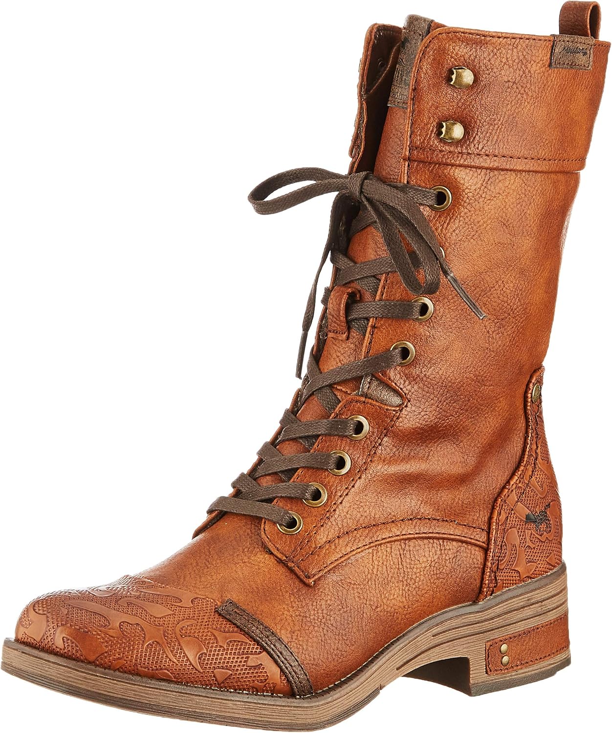 Mustang Damen Booty Stiefel – Modischer Materialmix Mit Weboptik & Zierschnallen