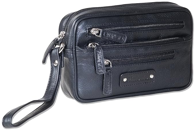 Rimbaldi® Praktische Handgelenktasche für den Mann aus weichem, hochwertigem Rind-Nappaleder in Schwarz