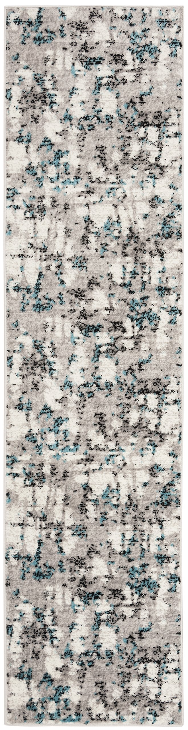 SAFAVIEH Skyler Collection 2' x 18' Grey/Blue SKY193B Modern Abstract Non-Shedding Living Room Dining Entryway Foyer Hallway Runner Rug Image