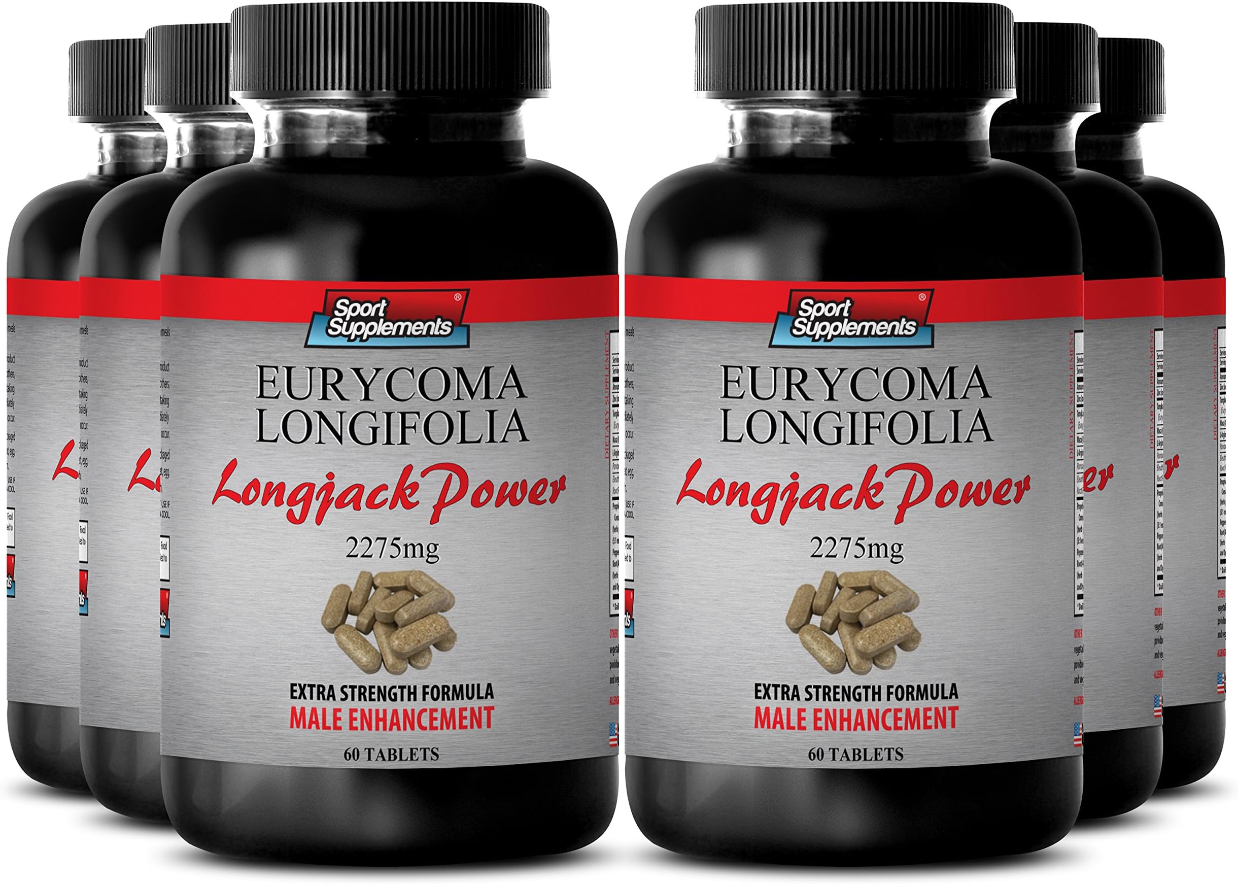 l-arginine Powder 2500 mg - Longjack Power Eurycoma Longifolia 2275mg - Reduces Body Fat (6 Bottles - 360 Tablets)
