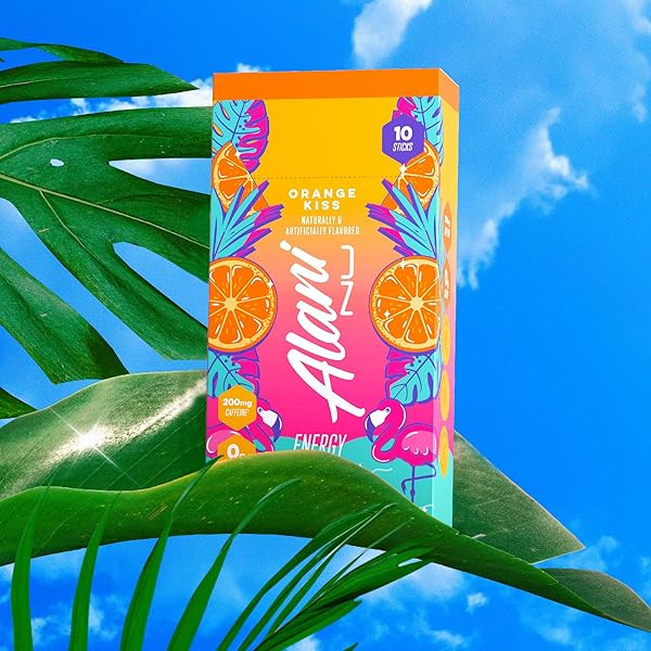 ALANI NU ORANGE KISS ENERGY STICKS, ENERGY DRINK POWDER, 200MG CAFFEINE, PRE WORKOUT PERFORMANCE WITH ANTIOXIDANTS, ON-THE-GO DRINK MIX, BIOTIN, B VITAMINS, ZERO SUGAR, 5-10 CALORIES, 10 PACK
