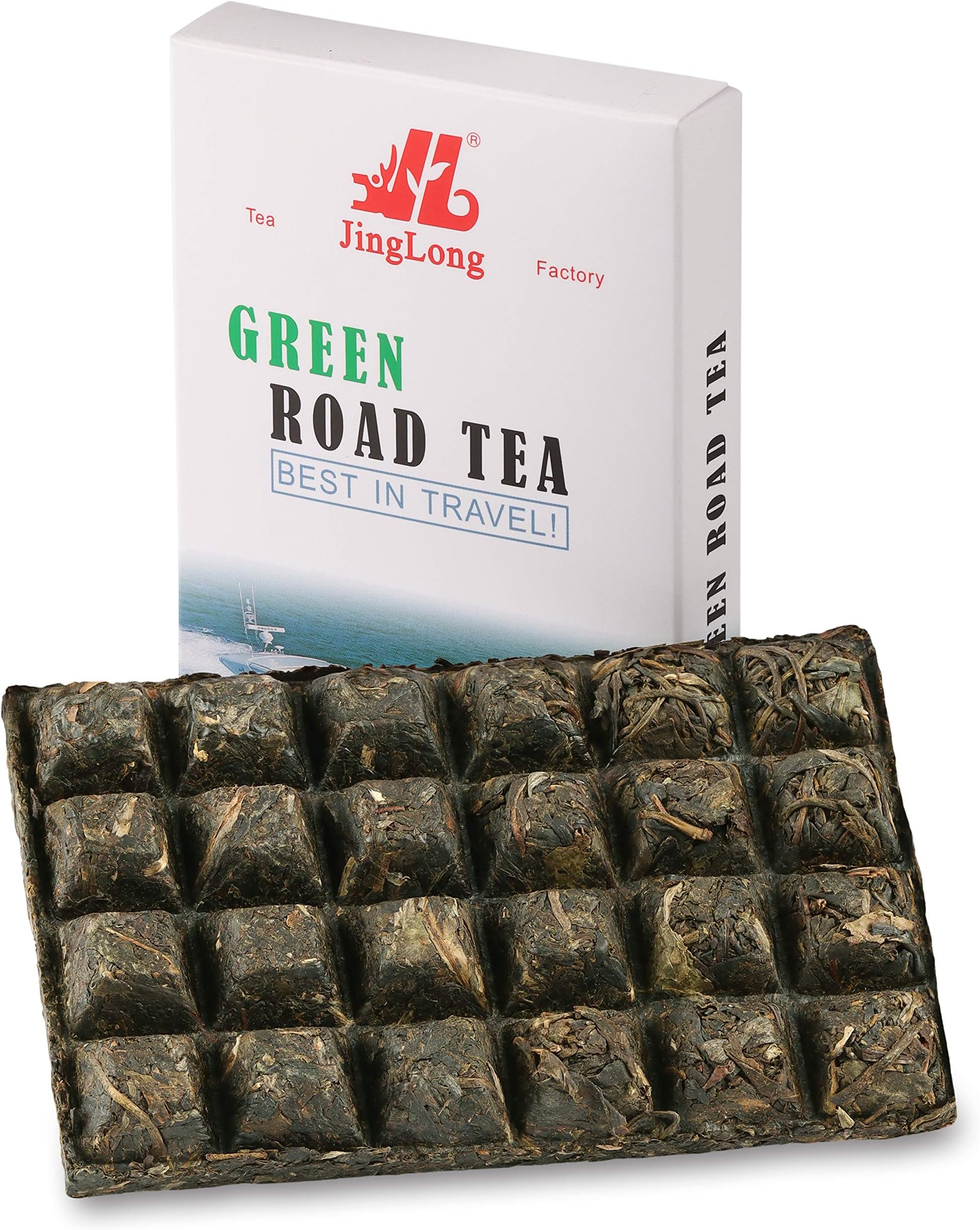 Jinglong Tea Factory - Puerh Tea Road Brick (24 portions) – Raw Puer, Green Tea (3.6 ounces/100g)