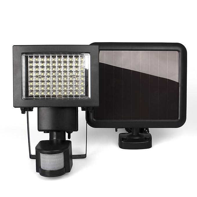 Plaights Solarleuchte/fluter mit Bewegungsmelder/sensor | 80 leistungsstarke LEDs | IP44 | Erfassungswinkel 180 Grad | ideal 