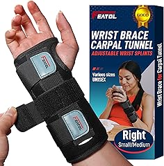 FEATOL Wrist Brace for Carpal Tunnel, Adjustable Night Wrist Support Brace with Splints Right Hand, Small/Medium, Hand Suppor