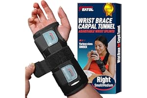 FEATOL Wrist Brace for Carpal Tunnel, Adjustable Night Wrist Support Brace with Splints Right Hand, Small/Medium, Hand Suppor