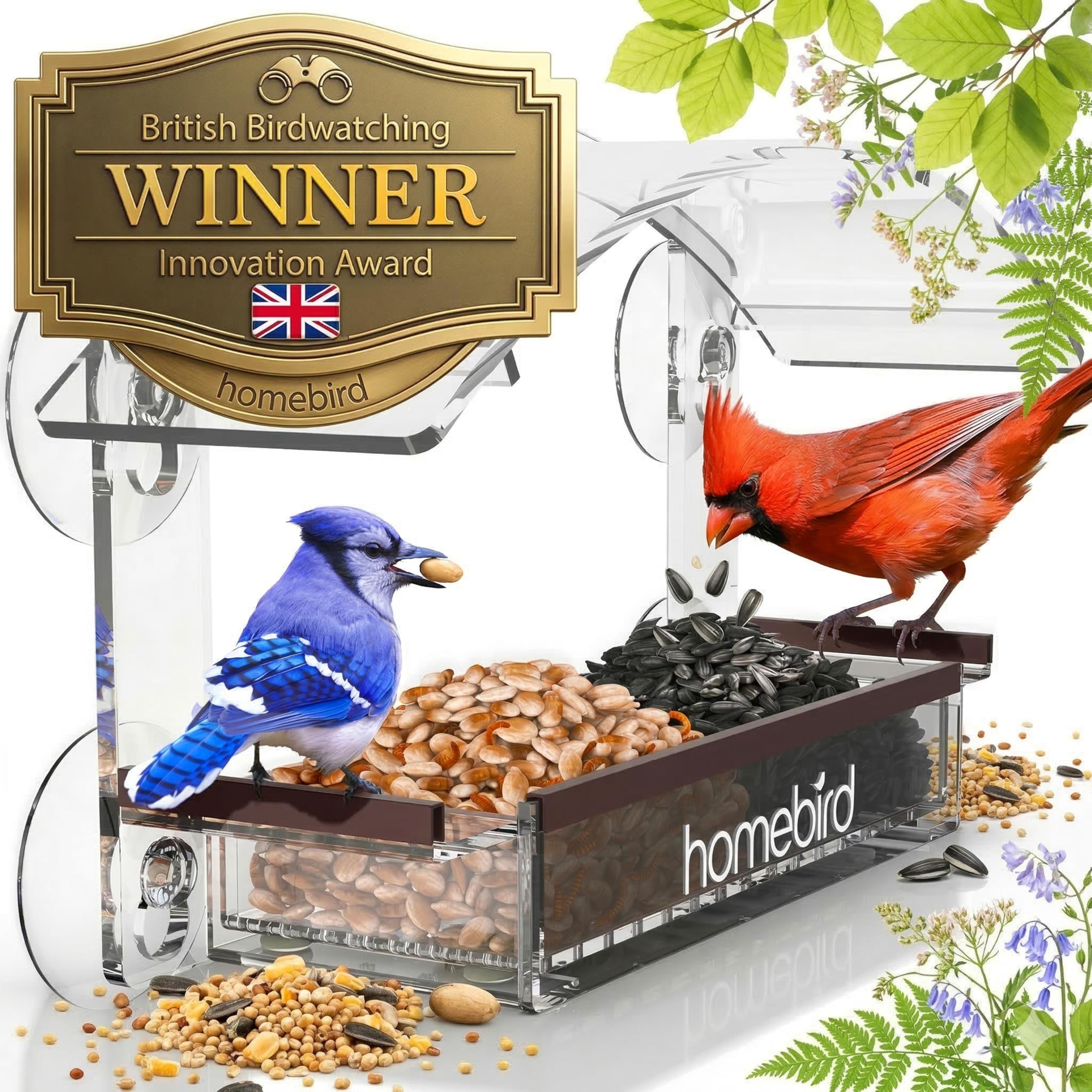 Homebird Window Bird Feeders with Strong Suction Cups - Clear Bird Feeders for Window Bird Watching, Squirrel Proof