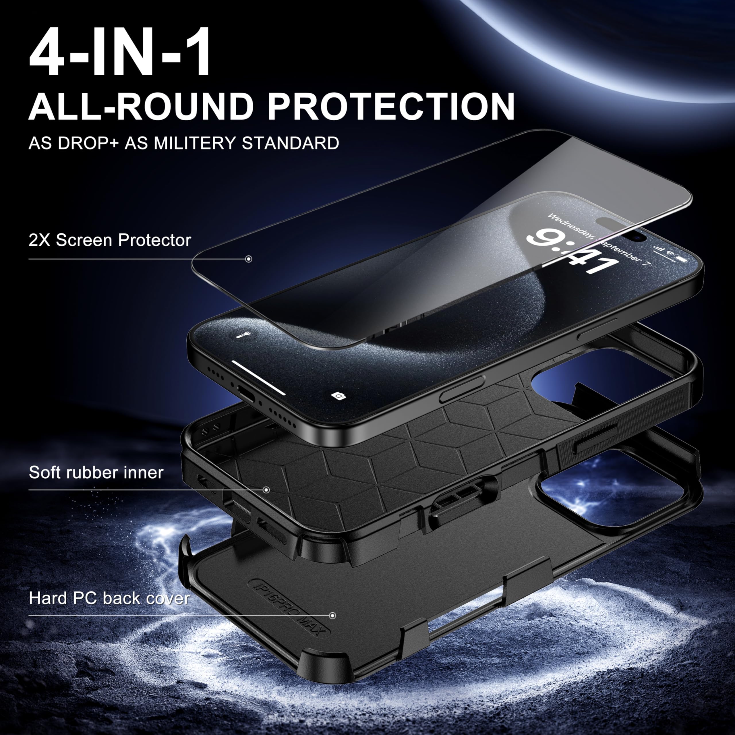 RonShieh for iPhone 16 Case [Shockproof] [Dropproof] [Heavy Duty Protection] [Pocket-Friendly] Slim & Tough Non-Slip Protective Phone Cover for iPhone16 6.1inch, Black