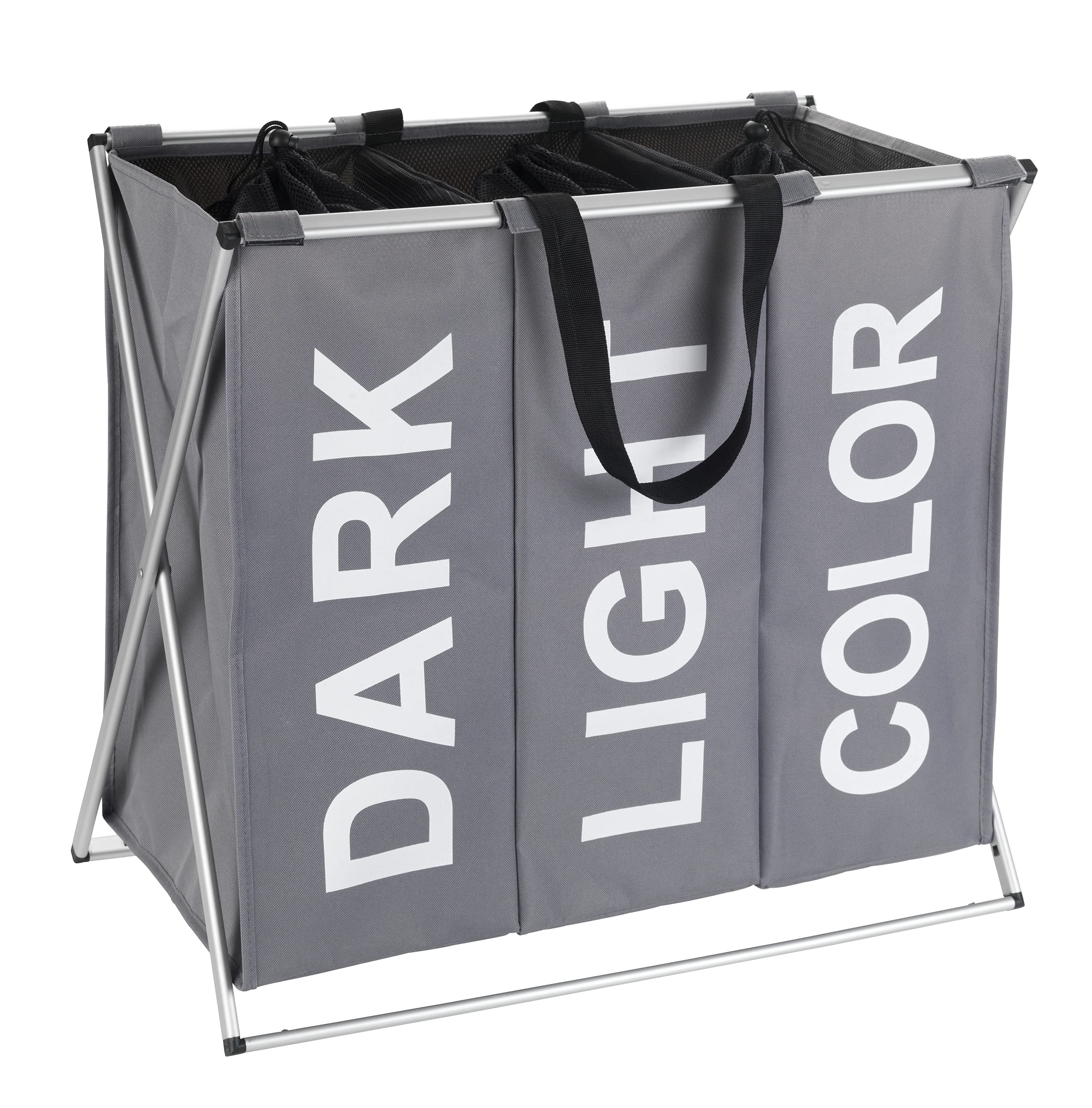 WENKO Laundry bin Trio in grey, Polyester, 38 x 63 x 57 cm