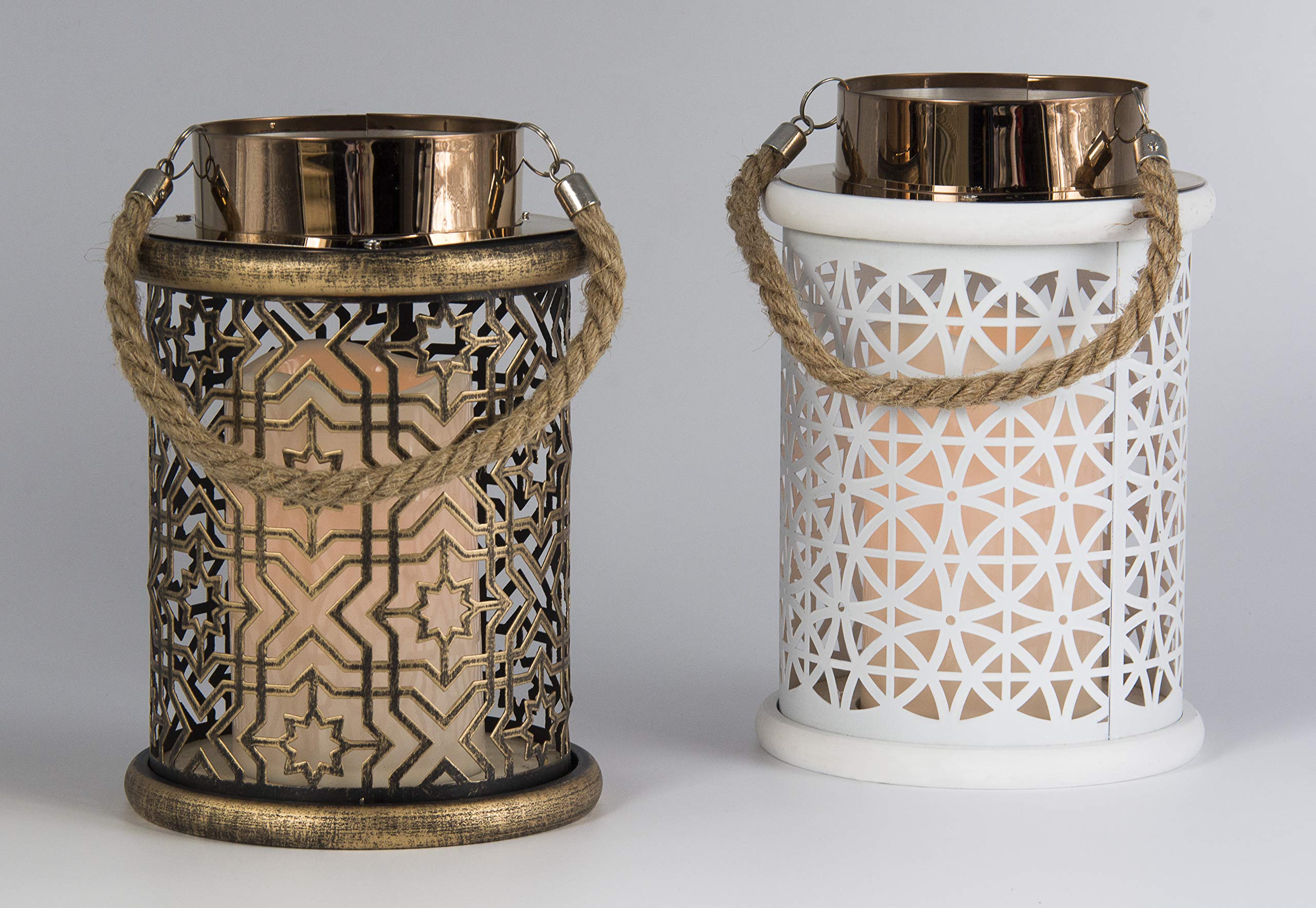 Metal Lantern with LED Candle (Gold)