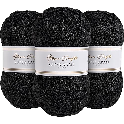 Utopia Crafts Super Aran Knitting and Crochet Yarn 3X 100g (Charcoal Grey)