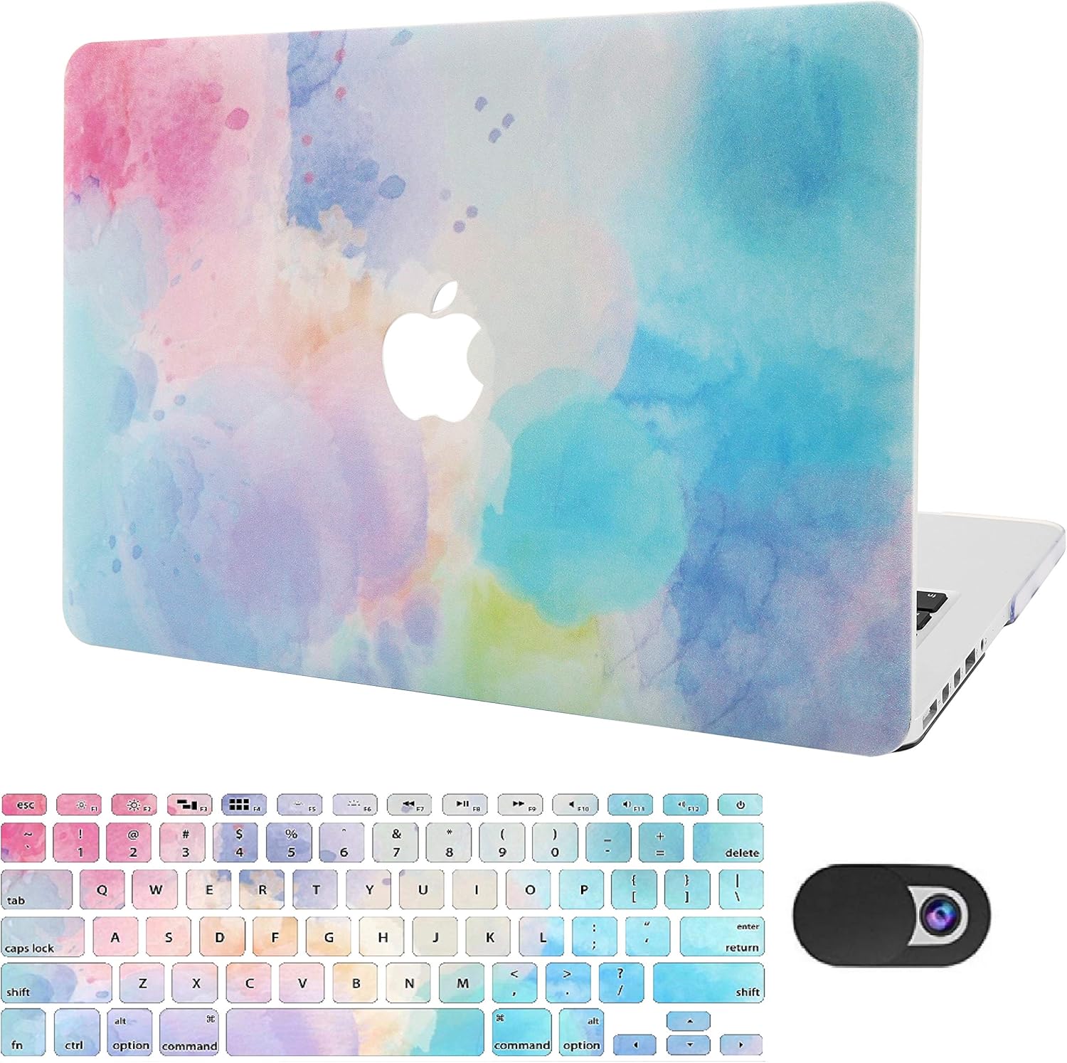 KECC Laptop Case for Old MacBook Pro 13" Retina (-2015) w/Keyboard Cover + Webcam Cover Plastic Hard Shell A1502/A1425 3 in 1 Bundle (Rainbow Mist 2)