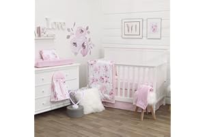 NOJO Dreamer Watercolor Floral 8 Piece Nursery Crib Bedding Set, Rose/Pink/White