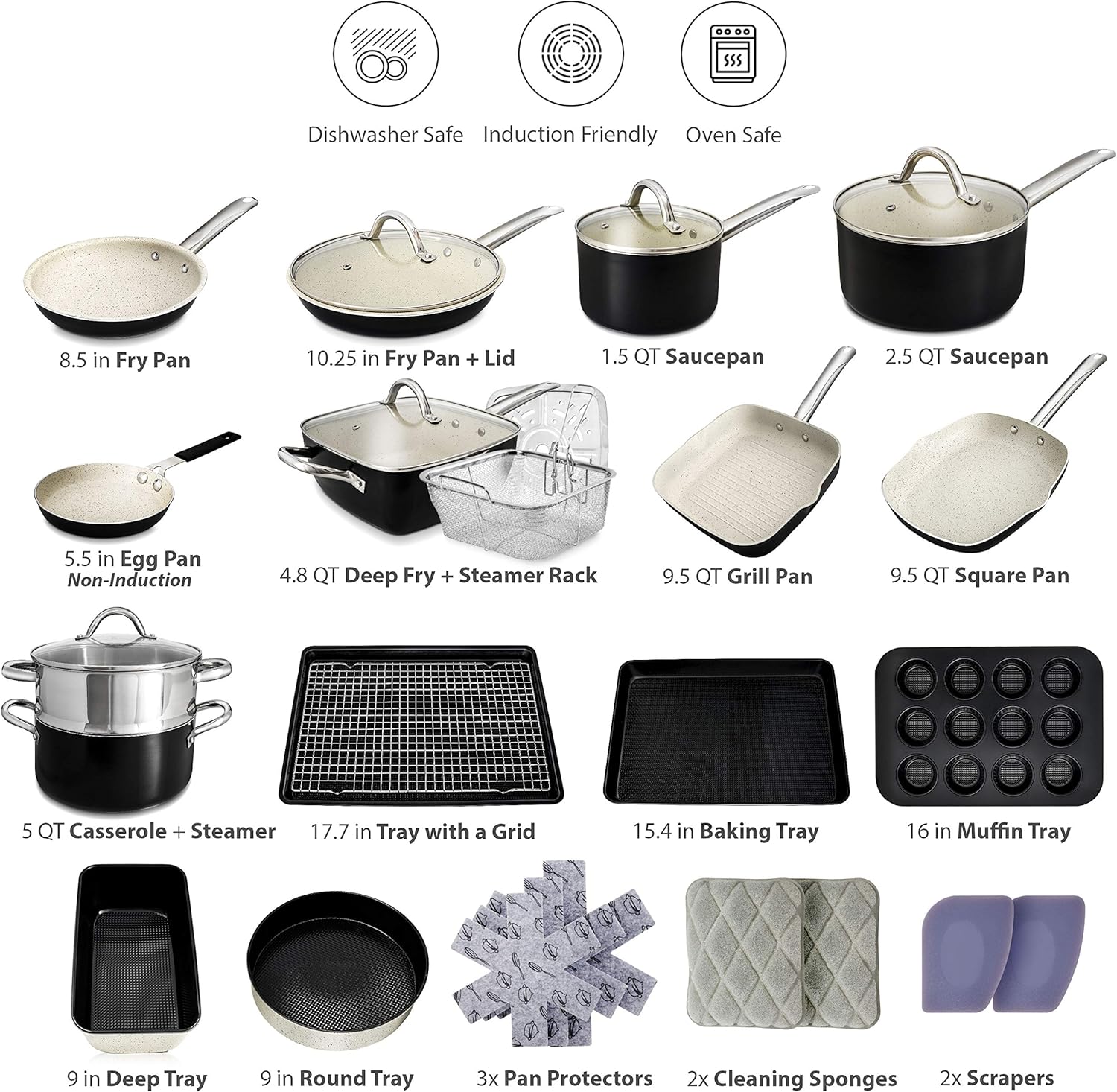 Kitchen Pots and Pans Set - 23pc Kitchen Cookware Sets Induction Pots and Pans for Cooking Set Induction Cookware with Frying Pans Nonstick Pan Set Pot and Pan Set Pot Set Non Sticking Pan Set Kitchen: Kitchen & Dining