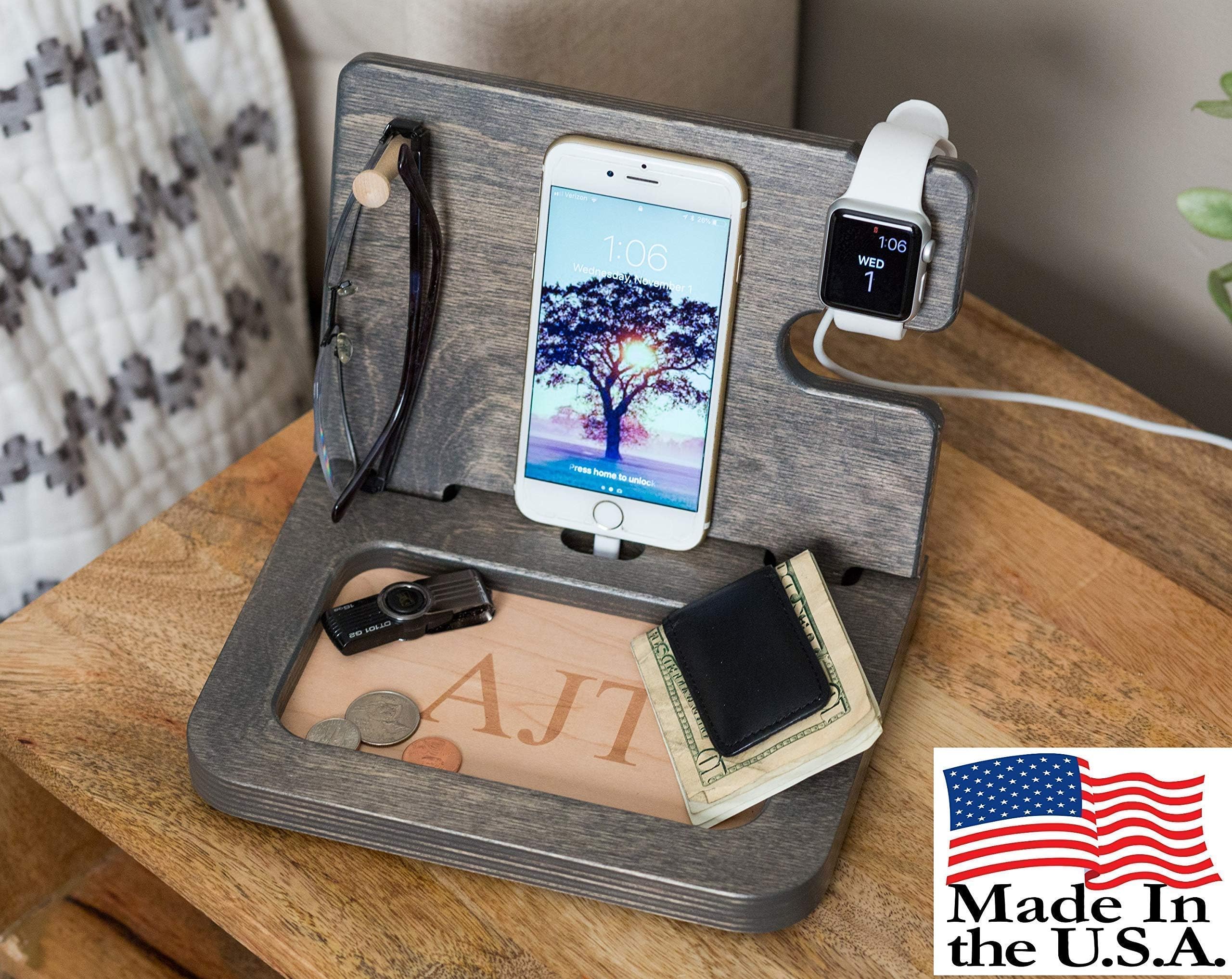 Gift for Him Personalized Gift Docking Station Charging Station Phone Dock Cell Phone Stand Desk Organizer Engraved Docking Station