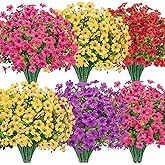 Bassion Artificial Flowers for Outdoors, 16 Bundles UV Resistant Fake Flowers Realistic Silk Faux Plants for Outdoor Planter Window Box Porch Patio Garden Home Outside Decorations