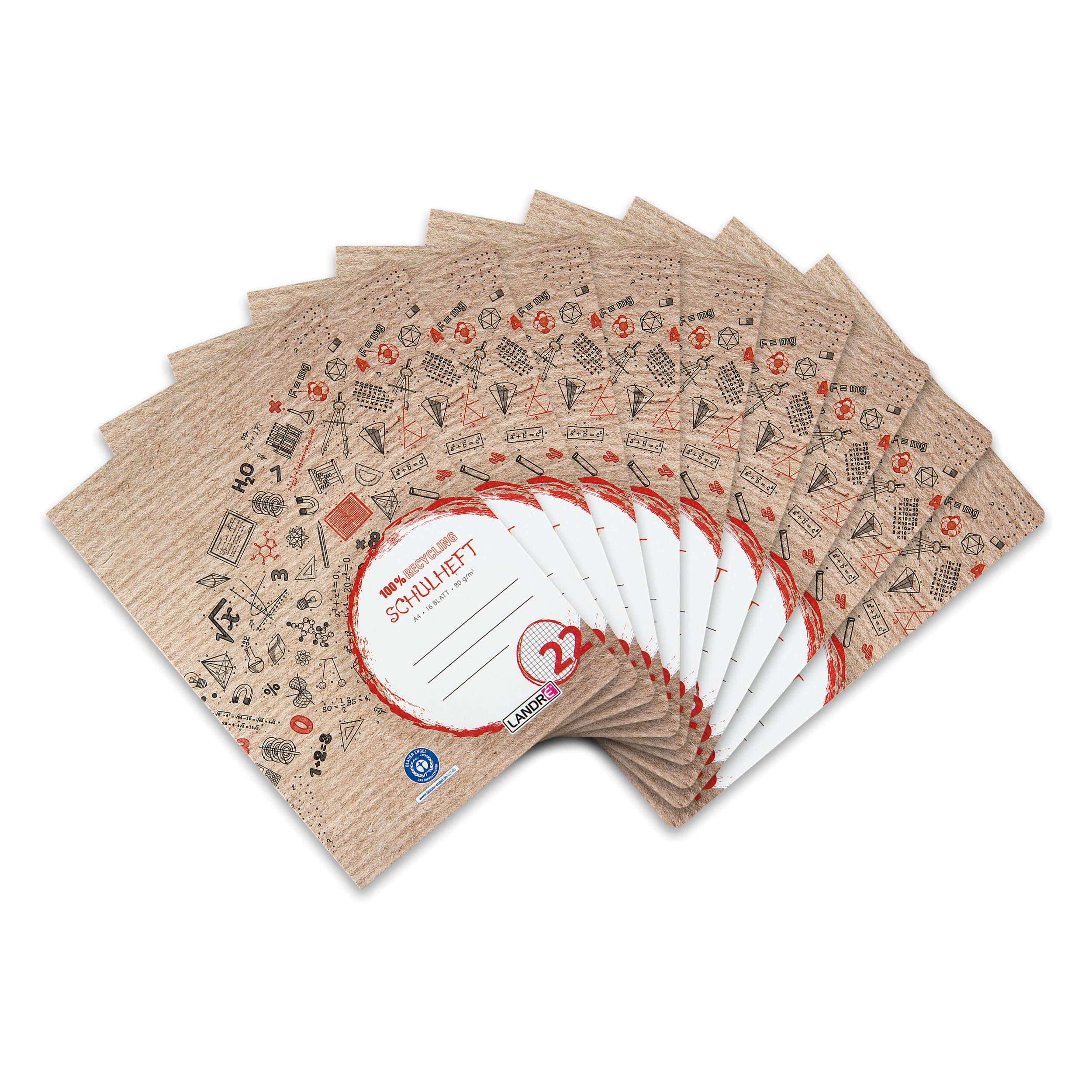 Landré A4 Recycled Exercise Book 16 Sheets Line Style 22 Squared Pack of 10