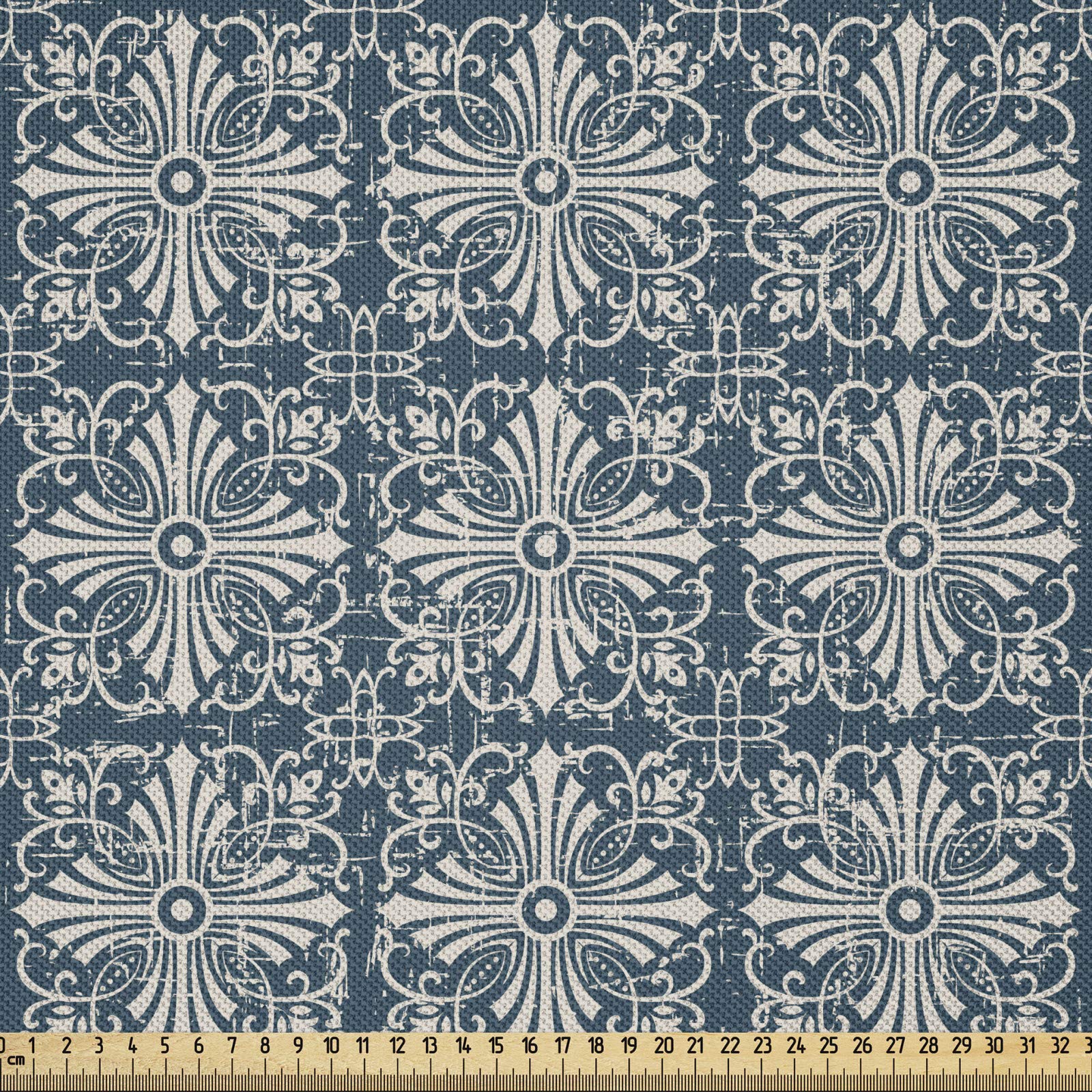 ABAKUHAUS Vintage Fabric by the Yard, Composition of Antique Motifs Victorian Flower Inspired Abstract Petals, Satin Fabric for Home Decor Textiles and Crafts, 1M (148x100cm), Dark Teal Eggshell