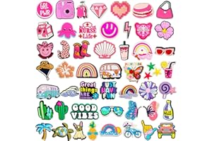 Kinearcharms 50 Pack Shoe Decorations Charms for Clog Accessories Pins for Girls Women Cute Preppy Hippie Horse Pink Peace Butterfly Summer Cowgirl Shoe Charms Party Favors