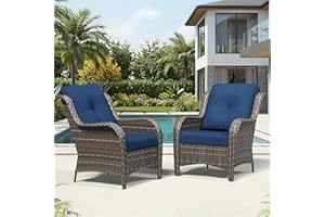 Joyside Patio Chairs Set of 2, Wicker Patio Furniture with High Back, Deep Seating, Wide Armrest, Thickened Cushions, Outdoor Rattan Furniture for Deck, Porch Use