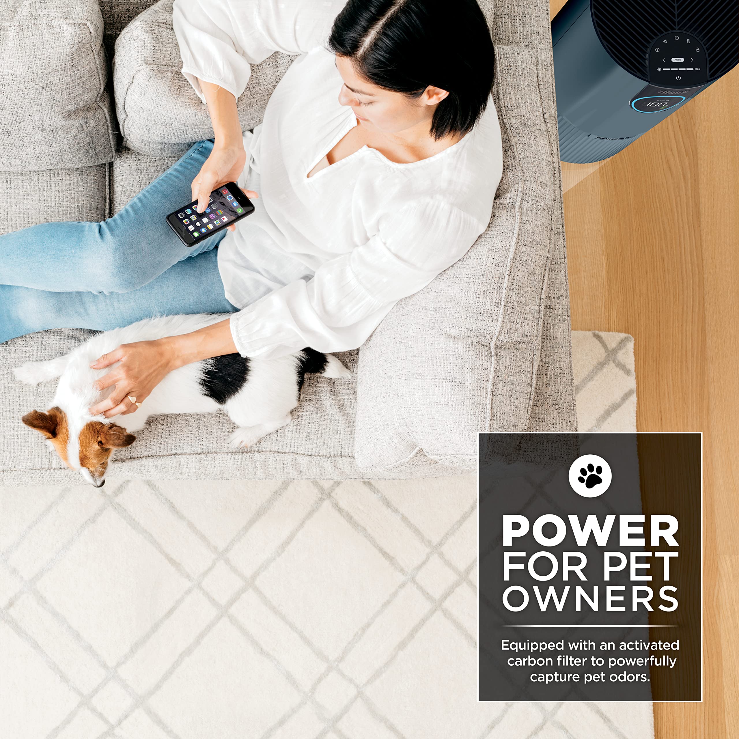 Shark HP102PETBL Clean Sense Air Purifier for Home, Allergies, Pet Hair, HEPA Filter, 500 Sq Ft Small Room, Bedroom, Captures 99.98% of Particles, Pet Dander, Fur, Allergens & Odor, Portable, Midnight