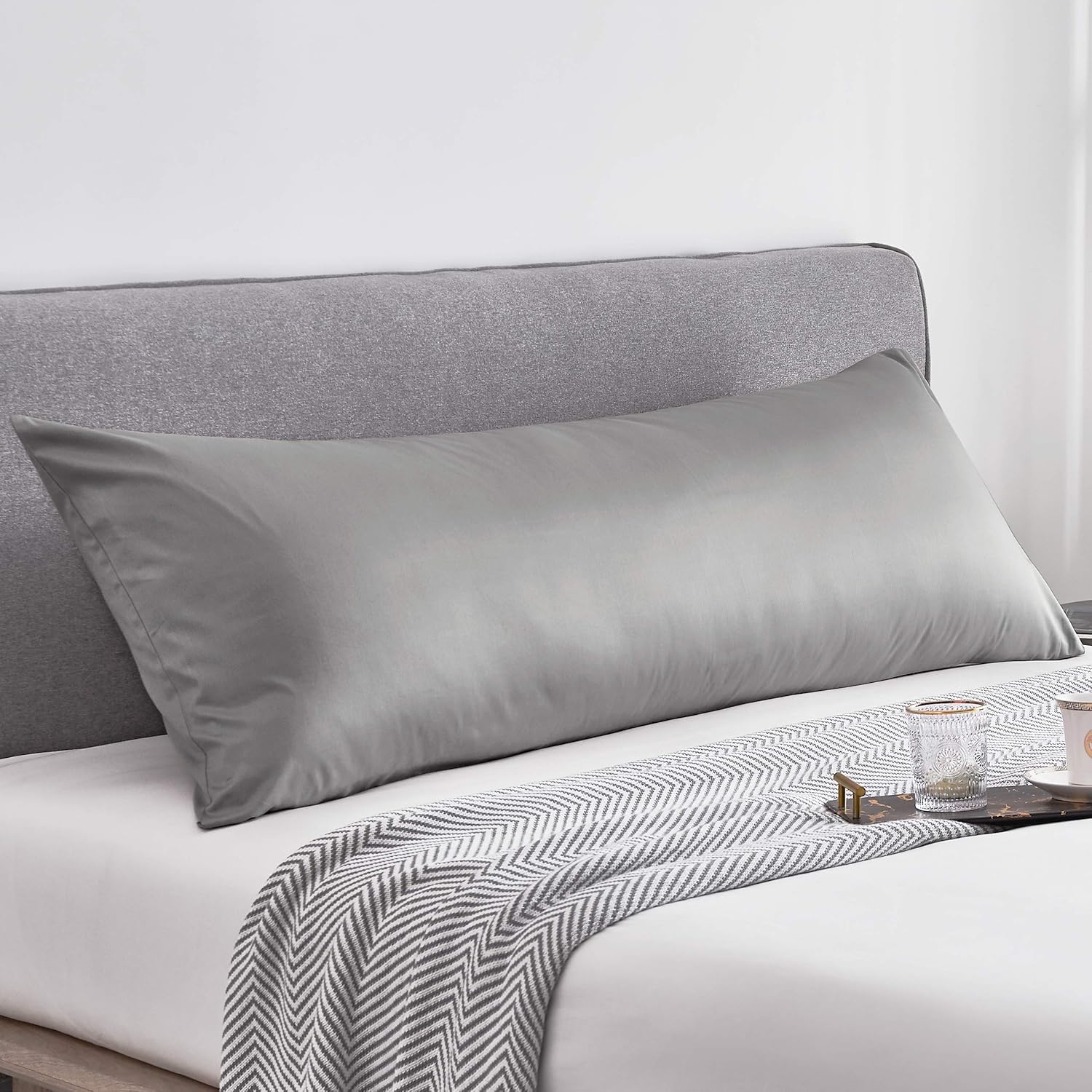 Oubonun Premium Body Pillow Cover (100 Percent Cotton, 800 Thread Count) - XL High Thread Count Body Pillowcase - Luxury 21 x 54 Body Pillow Case - Light Grey Long Body Pillow Cover - Long Pillow Case: Home & Kitchen