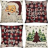VHC Brands Buffalo Check Christmas Pillow Cover Set of 4 16Lx16W, Decorative Christmas Throw Pillow Covers, Primitive Decor Perfect for Winter and Holiday Decorations