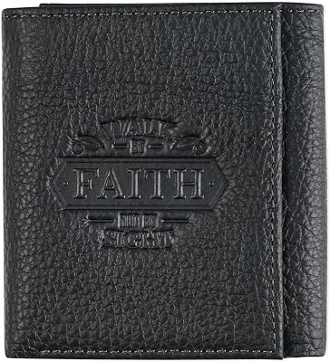Portefeuille en cuir véritable avec blocage RFID pour homme, design à deux volets, plusieurs emplacements pour cartes de crédit, carte d'identité, Noir/Walk By Faith, Taille unique