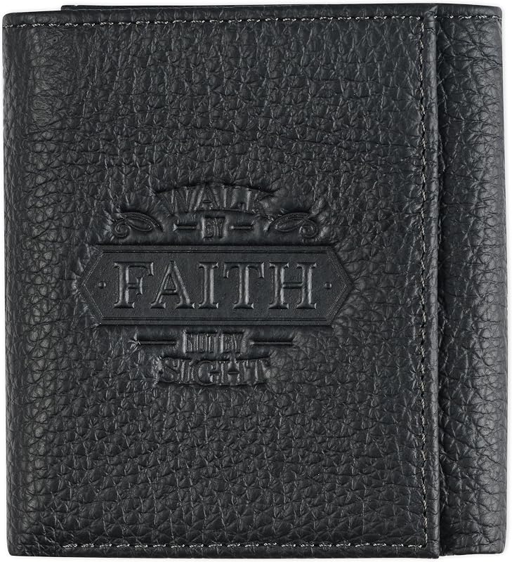 Portefeuille en cuir véritable avec blocage RFID pour homme, design à deux volets, plusieurs emplacements pour cartes de crédit, carte d'identité, Noir/Walk By Faith, Taille unique — photo 1 sur 6