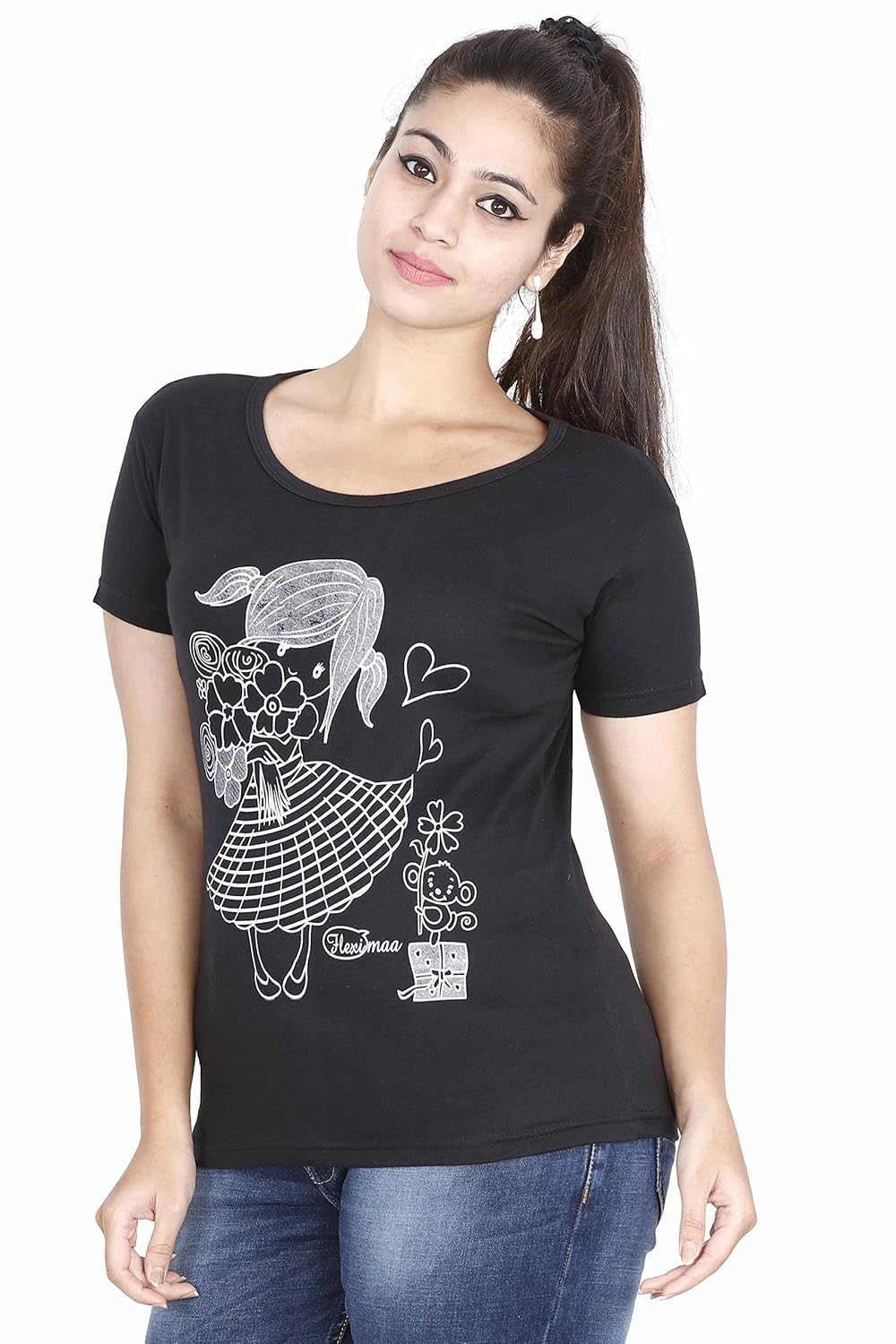 fleximaa women's round neck printed t-shirt