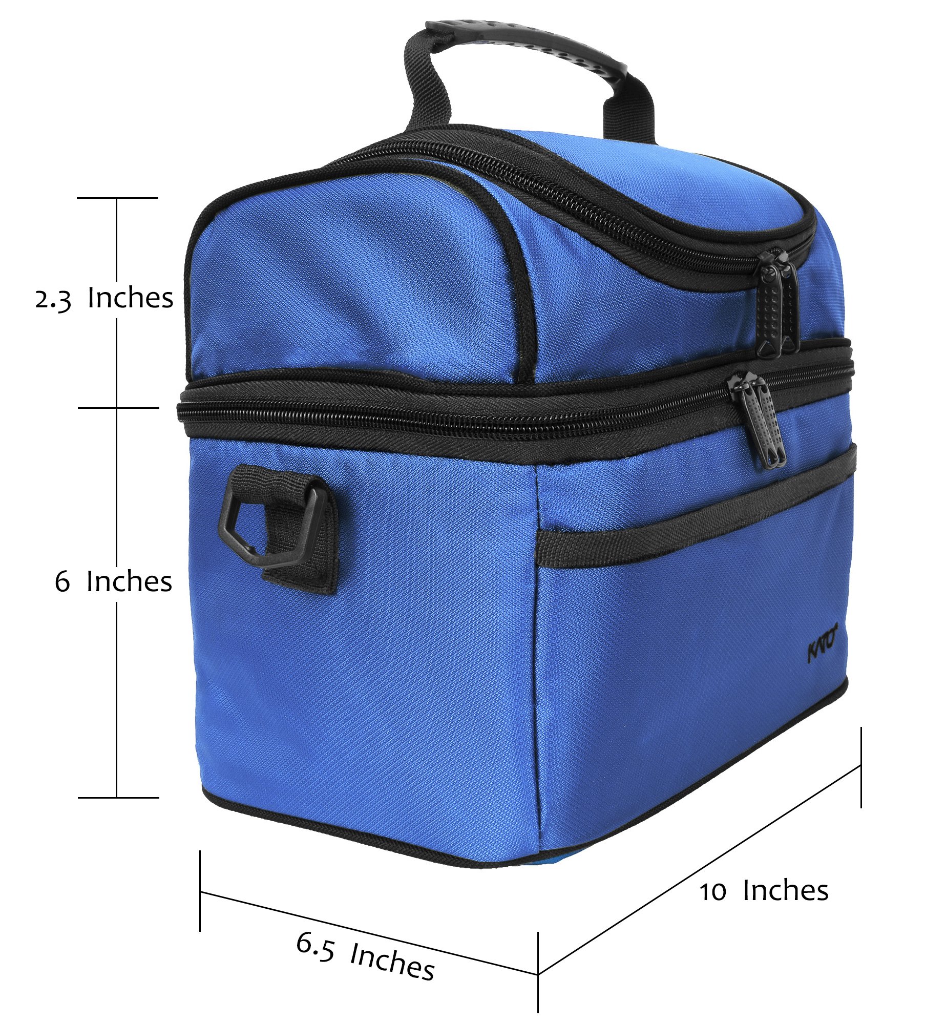 Kato Insulated Lunch Bag, Leakproof Bento Cooler Tote Lunch Box for Men and Women, Dual Compartment with Shoulder Strap, Blue
